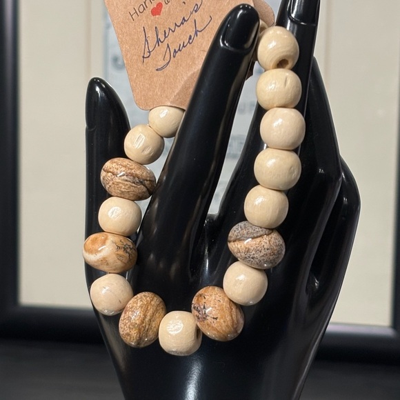 Handmade Bracelet Beige Brown Bracelet Rhinestones Sherra’s Touch … - Picture 1 of 8